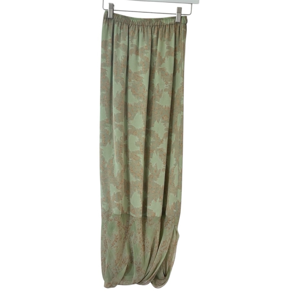 HARARI VTG 90s Green Silk Elastic Waist Midi Skirt With Chifon Bubble Hem Size S